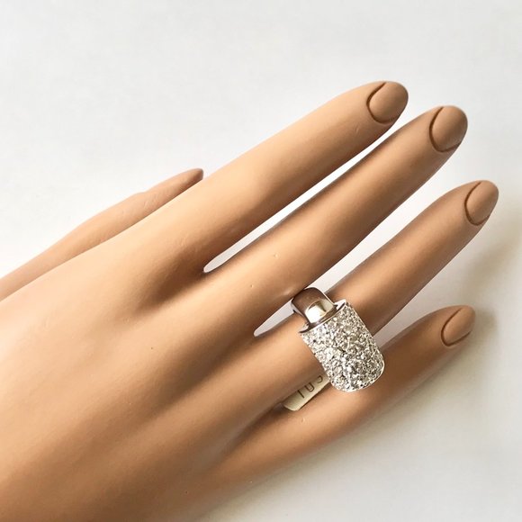 Vintage Silver Art Deco Crystal Cocktail Ring Size 9 Camilla Lucia Plated - Picture 3 of 11